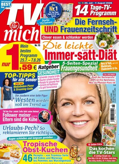 Titelbild der Ausgabe 15/2026 von TV für mich. Diese Zeitschrift und viele weitere Programmzeitschriften als Abo oder epaper bei United Kiosk online kaufen.