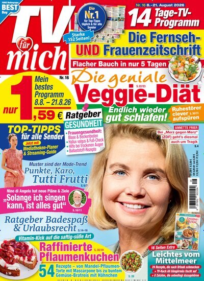 Titelbild der Ausgabe 16/2026 von TV für mich. Diese Zeitschrift und viele weitere Programmzeitschriften als Abo oder epaper bei United Kiosk online kaufen.