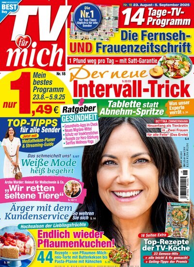 Titelbild der Ausgabe 18/2025 von TV für mich. Diese Zeitschrift und viele weitere Programmzeitschriften als Abo oder epaper bei United Kiosk online kaufen.