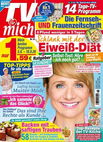Titelbild der Ausgabe 18/2026 von TV für mich. Diese Zeitschrift und viele weitere Programmzeitschriften als Abo oder epaper bei United Kiosk online kaufen.