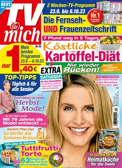 Titelbild der Ausgabe 20/2023 von TV für mich. Diese Zeitschrift und viele weitere Programmzeitschriften als Abo oder epaper bei United Kiosk online kaufen.
