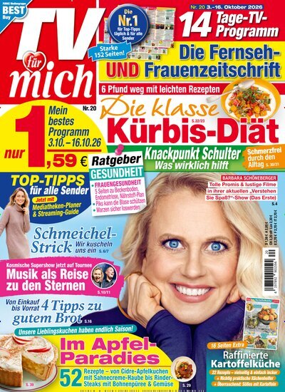 Titelbild der Ausgabe 20/2026 von TV für mich. Diese Zeitschrift und viele weitere Programmzeitschriften als Abo oder epaper bei United Kiosk online kaufen.