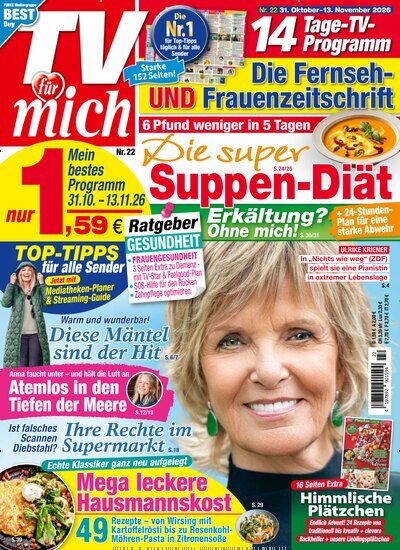 Titelbild der Ausgabe 22/2026 von TV für mich. Diese Zeitschrift und viele weitere Programmzeitschriften als Abo oder epaper bei United Kiosk online kaufen.