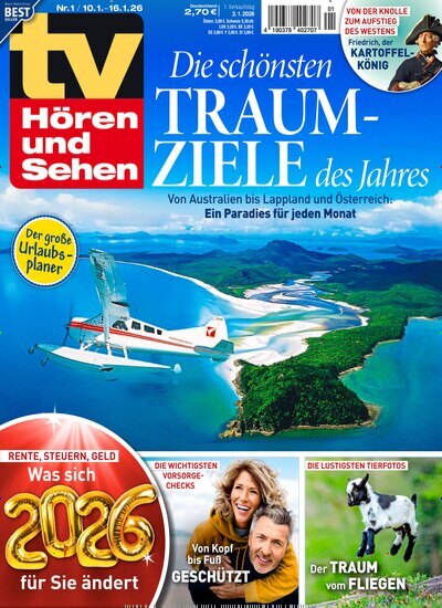 Titelbild der Ausgabe 1/2026 von TV Hören und Sehen. Diese Zeitschrift und viele weitere Programmzeitschriften als Abo oder epaper bei United Kiosk online kaufen.