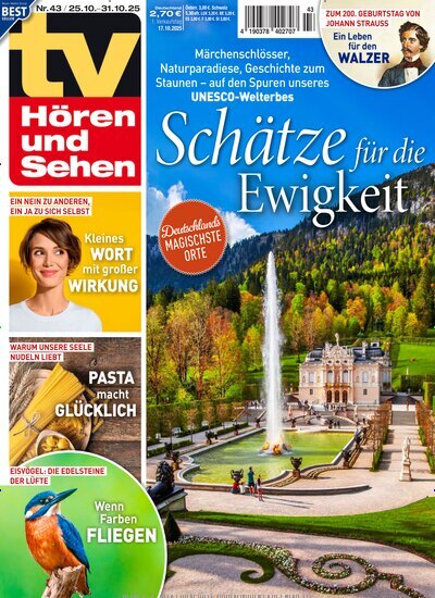 Titelbild der Ausgabe 43/2025 von TV Hören und Sehen. Diese Zeitschrift und viele weitere Programmzeitschriften als Abo oder epaper bei United Kiosk online kaufen.
