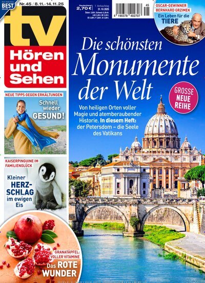 Titelbild der Ausgabe 45/2025 von TV Hören und Sehen. Diese Zeitschrift und viele weitere Programmzeitschriften als Abo oder epaper bei United Kiosk online kaufen.