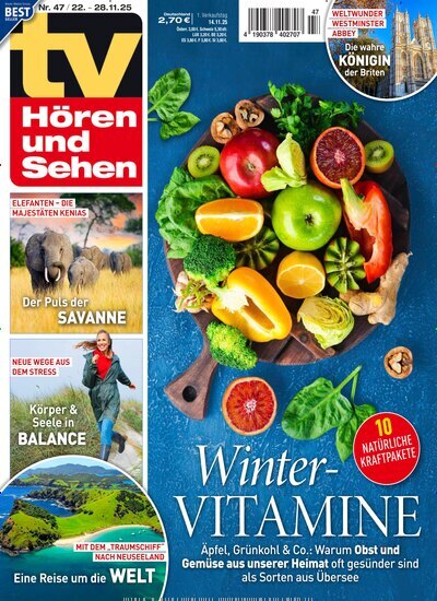 Titelbild der Ausgabe 47/2025 von TV Hören und Sehen. Diese Zeitschrift und viele weitere Programmzeitschriften als Abo oder epaper bei United Kiosk online kaufen.
