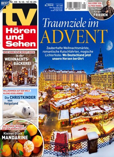 Titelbild der Ausgabe 49/2025 von TV Hören und Sehen. Diese Zeitschrift und viele weitere Programmzeitschriften als Abo oder epaper bei United Kiosk online kaufen.