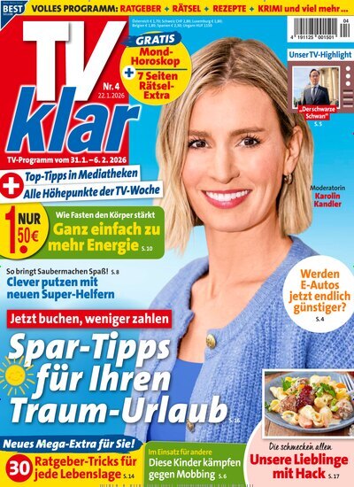 Titelbild der Ausgabe 4/2026 von TV Klar. Diese Zeitschrift und viele weitere Programmzeitschriften als Abo oder epaper bei United Kiosk online kaufen.