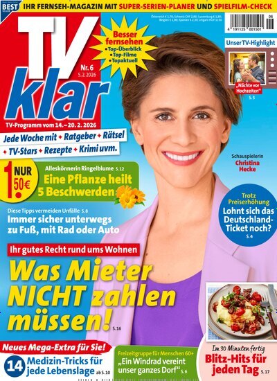 Titelbild der Ausgabe 6/2026 von TV Klar. Diese Zeitschrift und viele weitere Programmzeitschriften als Abo oder epaper bei United Kiosk online kaufen.