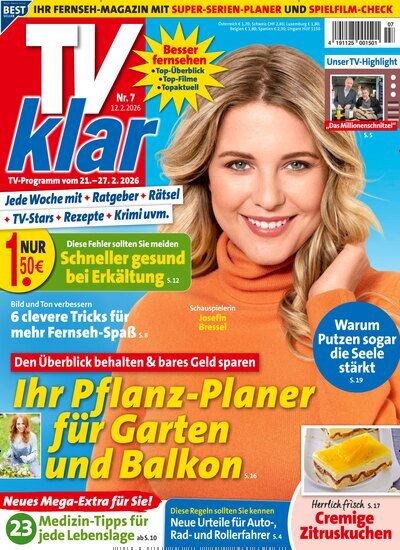 Titelbild der Ausgabe 7/2026 von TV Klar. Diese Zeitschrift und viele weitere Programmzeitschriften als Abo oder epaper bei United Kiosk online kaufen.