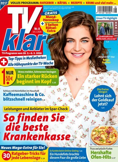 Titelbild der Ausgabe 8/2026 von TV Klar. Diese Zeitschrift und viele weitere Programmzeitschriften als Abo oder epaper bei United Kiosk online kaufen.