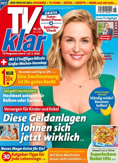 Titelbild der Ausgabe 18/2026 von TV Klar. Diese Zeitschrift und viele weitere Programmzeitschriften als Abo oder epaper bei United Kiosk online kaufen.