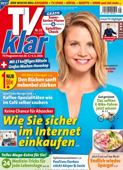 Titelbild der Ausgabe 21/2026 von TV Klar. Diese Zeitschrift und viele weitere Programmzeitschriften als Abo oder epaper bei United Kiosk online kaufen.