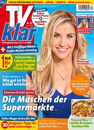 Titelbild der Ausgabe 30/2026 von TV Klar. Diese Zeitschrift und viele weitere Programmzeitschriften als Abo oder epaper bei United Kiosk online kaufen.
