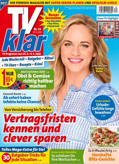 Titelbild der Ausgabe 34/2026 von TV Klar. Diese Zeitschrift und viele weitere Programmzeitschriften als Abo oder epaper bei United Kiosk online kaufen.