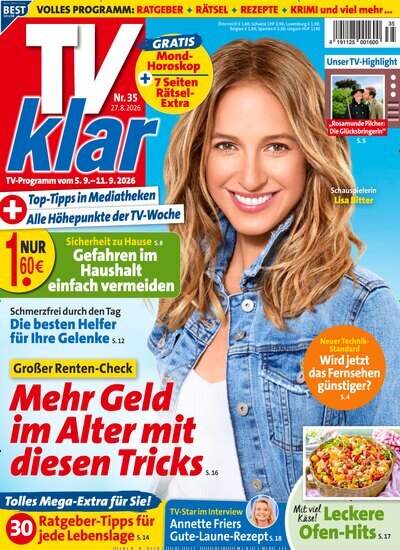 Titelbild der Ausgabe 35/2026 von TV Klar. Diese Zeitschrift und viele weitere Programmzeitschriften als Abo oder epaper bei United Kiosk online kaufen.
