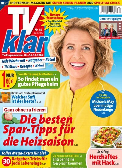 Titelbild der Ausgabe 40/2026 von TV Klar. Diese Zeitschrift und viele weitere Programmzeitschriften als Abo oder epaper bei United Kiosk online kaufen.