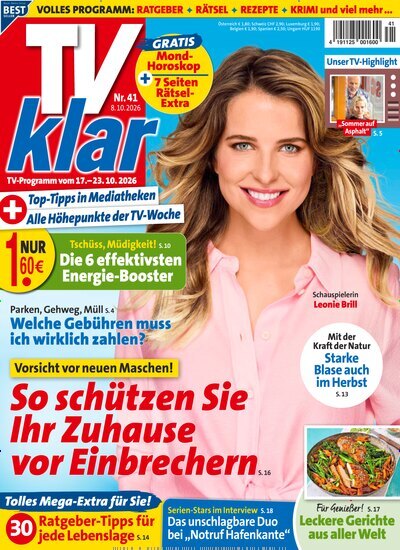 Titelbild der Ausgabe 41/2026 von TV Klar. Diese Zeitschrift und viele weitere Programmzeitschriften als Abo oder epaper bei United Kiosk online kaufen.