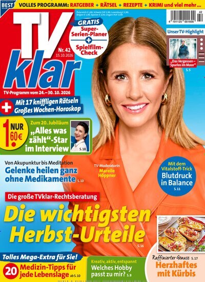 Titelbild der Ausgabe 42/2026 von TV Klar. Diese Zeitschrift und viele weitere Programmzeitschriften als Abo oder epaper bei United Kiosk online kaufen.