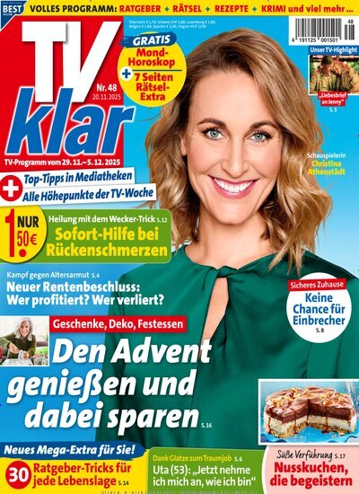 Titelbild der Ausgabe 48/2025 von TV Klar. Diese Zeitschrift und viele weitere Programmzeitschriften als Abo oder epaper bei United Kiosk online kaufen.