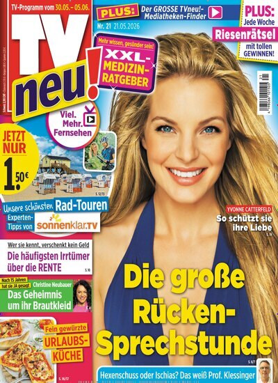 Titelbild der Ausgabe 21/2026 von TV neu. Diese Zeitschrift und viele weitere Programmzeitschriften als Abo oder epaper bei United Kiosk online kaufen.