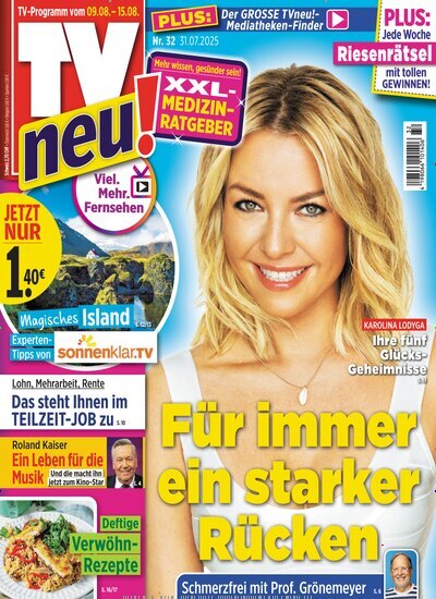 Titelbild der Ausgabe 32/2025 von TV neu. Diese Zeitschrift und viele weitere Programmzeitschriften als Abo oder epaper bei United Kiosk online kaufen.