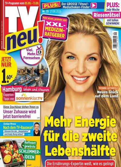 Titelbild der Ausgabe 35/2026 von TV neu. Diese Zeitschrift und viele weitere Programmzeitschriften als Abo oder epaper bei United Kiosk online kaufen.