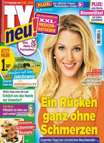 Titelbild der Ausgabe 39/2025 von TV Neu. Diese Zeitschrift und viele weitere Programmzeitschriften als Abo oder epaper bei United Kiosk online kaufen.
