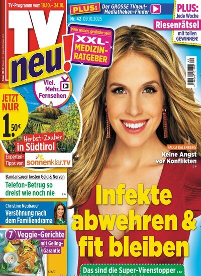 Titelbild der Ausgabe 42/2025 von TV Neu. Diese Zeitschrift und viele weitere Programmzeitschriften als Abo oder epaper bei United Kiosk online kaufen.