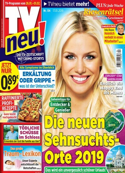 TV neu Kombi-Abo aktuelles Titelbild Ausgabe 4/2019 Aktuelles Titelbild von TV neu Kombi-Abo. Entdecken Sie jetzt die Ausgabe 4/2019. Lesen Sie gerne Programmzeitschriften? Dann empfehlen wir Ihnen TV neu Kombi-Abo als Kombi-Abo zum Lesen als gedruckte Ausgabe, als digitale Ausgabe im Web und als epaper per App.