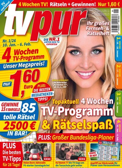 Titelbild der Ausgabe 1/2026 von TV pur. Diese Zeitschrift und viele weitere Programmzeitschriften als Abo oder epaper bei United Kiosk online kaufen.