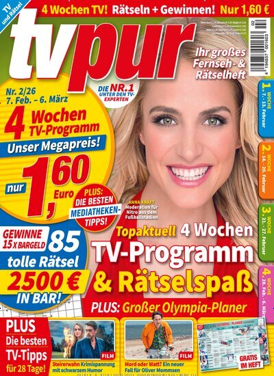 Titelbild der Ausgabe 2/2026 von TV pur. Diese Zeitschrift und viele weitere Programmzeitschriften als Abo oder epaper bei United Kiosk online kaufen.