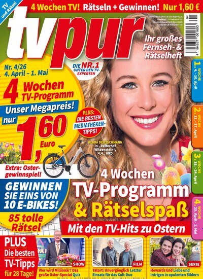 Titelbild der Ausgabe 4/2026 von TV pur. Diese Zeitschrift und viele weitere Programmzeitschriften als Abo oder epaper bei United Kiosk online kaufen.