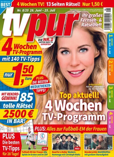 Titelbild der Ausgabe 8/2025 von TV pur. Diese Zeitschrift und viele weitere Programmzeitschriften als Abo oder epaper bei United Kiosk online kaufen.