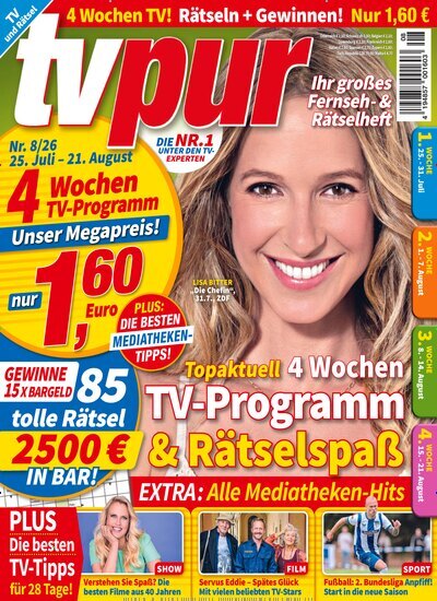 Titelbild der Ausgabe 8/2026 von TV pur. Diese Zeitschrift und viele weitere Programmzeitschriften als Abo oder epaper bei United Kiosk online kaufen.
