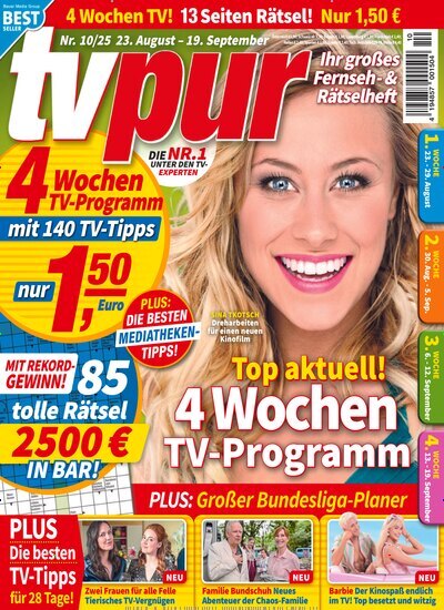 Titelbild der Ausgabe 10/2025 von TV pur. Diese Zeitschrift und viele weitere Programmzeitschriften als Abo oder epaper bei United Kiosk online kaufen.