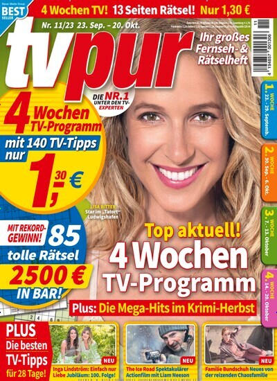 Titelbild der Ausgabe 11/2023 von TV pur. Diese Zeitschrift und viele weitere Programmzeitschriften als Abo oder epaper bei United Kiosk online kaufen.
