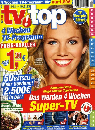 Titelbild der Ausgabe 2/2023 von tv!top. Diese Zeitschrift und viele weitere Programmzeitschriften als Abo oder epaper bei United Kiosk online kaufen.