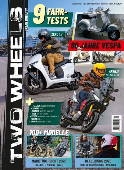 Titelbild der Ausgabe 1/2026 von Two Wheels. Diese Zeitschrift und viele weitere Automagazine und Motorradzeitschriften als Abo oder epaper bei United Kiosk online kaufen.