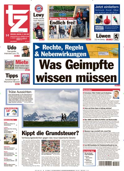 Titelbild der Ausgabe 138/2021 von TZ München. Diese Zeitschrift und viele weitere Zeitungsabos als Abo oder epaper bei United Kiosk online kaufen.