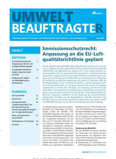 Titelbild der Ausgabe 7/2026 von UmweltbeauftragteR. Diese Zeitschrift und viele weitere Naturzeitschriften, Landwirtschaftszeitungen und Umweltmagazine als Abo oder epaper bei United Kiosk online kaufen.