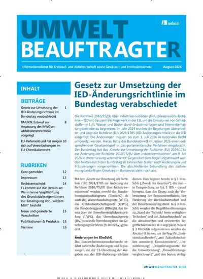 Titelbild der Ausgabe 8/2026 von UmweltbeauftragteR. Diese Zeitschrift und viele weitere Naturzeitschriften, Landwirtschaftszeitungen und Umweltmagazine als Abo oder epaper bei United Kiosk online kaufen.