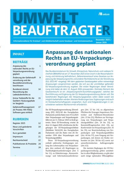Titelbild der Ausgabe 12/2025 von UmweltbeauftragteR. Diese Zeitschrift und viele weitere Naturzeitschriften, Landwirtschaftszeitungen und Umweltmagazine als Abo oder epaper bei United Kiosk online kaufen.