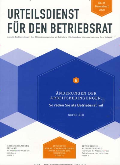 Titelbild der Ausgabe 1/2020 von Urteilsdienst für den Betriebsrat - UBR. Diese Zeitschrift und viele weitere Businessmagazine als Abo oder epaper bei United Kiosk online kaufen.