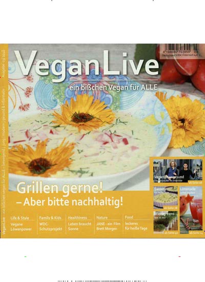 Vegan Live aktuelles Titelbild Ausgabe 3/2018 Aktuelles Titelbild von Vegan Live. In der Ausgabe 3/2018 geht es um die Themen: Grillen gerne! - Aber bitte nachhaltig!. Lesen Sie gerne Kochzeitschriften und Backzeitschriften? Dann empfehlen wir Ihnen Vegan Live als Abo oder Geschenkabo.