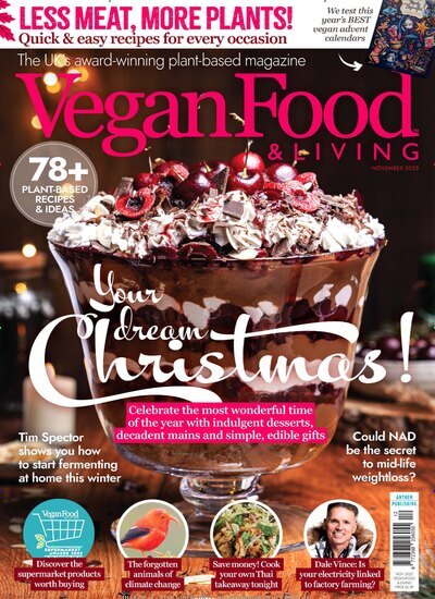 Titelbild der Ausgabe 11/2025 von Vegan Food & Living. Diese Zeitschrift und viele weitere Kochzeitschriften und Backzeitschriften als Abo oder epaper bei United Kiosk online kaufen.