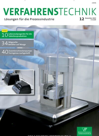 Titelbild der Ausgabe 12/2023 von Verfahrenstechnik. Diese Zeitschrift und viele weitere Industriemagazine und Handwerkmagazine als Abo oder epaper bei United Kiosk online kaufen.