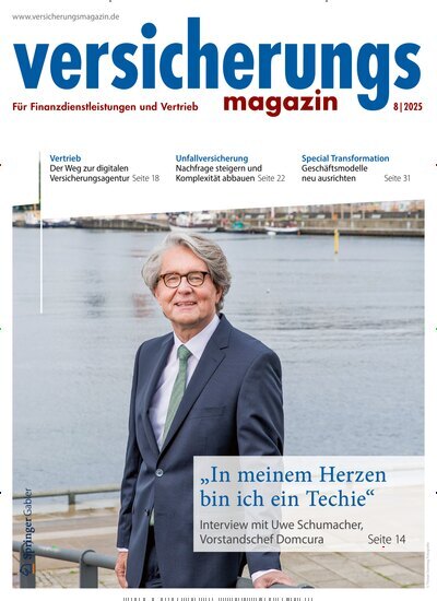 Titelbild der Ausgabe 8/2025 von Versicherungsmagazin. Diese Zeitschrift und viele weitere Businessmagazine als Abo oder epaper bei United Kiosk online kaufen.