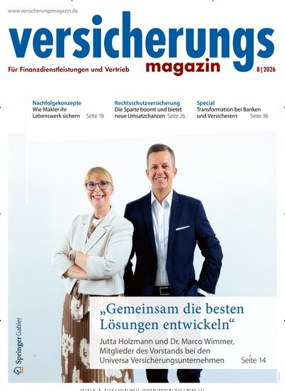 Titelbild der Ausgabe 8/2026 von Versicherungsmagazin. Diese Zeitschrift und viele weitere Businessmagazine als Abo oder epaper bei United Kiosk online kaufen.
